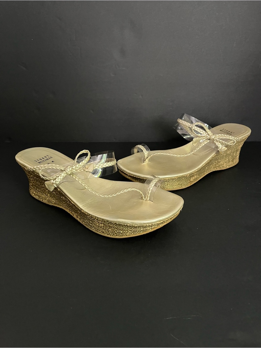 Stuart Weitzman Gold Braided Leather Wedges - Sz 8